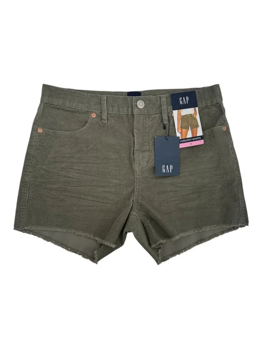 GAP Corduroy Shorts 6 Olive Green Raw Hem Mid Rise Stretch Coastal Preppy NWT